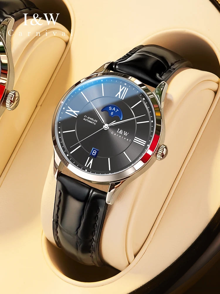 Switzerland Brand I&W New Moon Phase Automatic Watch for Women Sapphire Mechanical Watches Calendar MIYOTA Movement Reloj Mujer