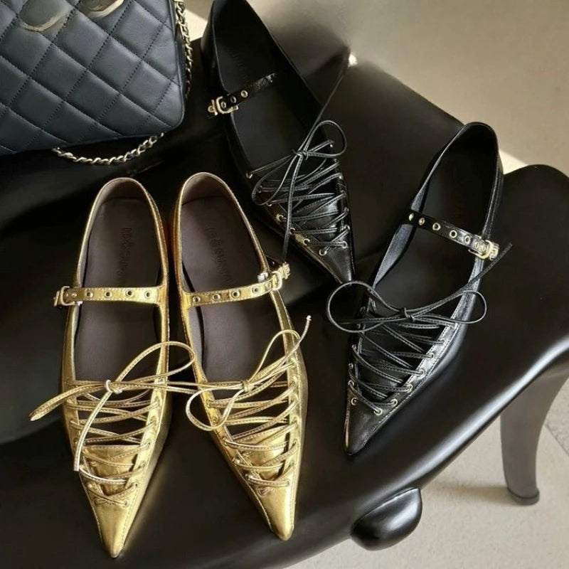 2025 Spring New Brand Women Flat Shoes Fashion Lace Up Ladies Elegant Dress Boat Shoes Flat Heel Casual Single Shoes