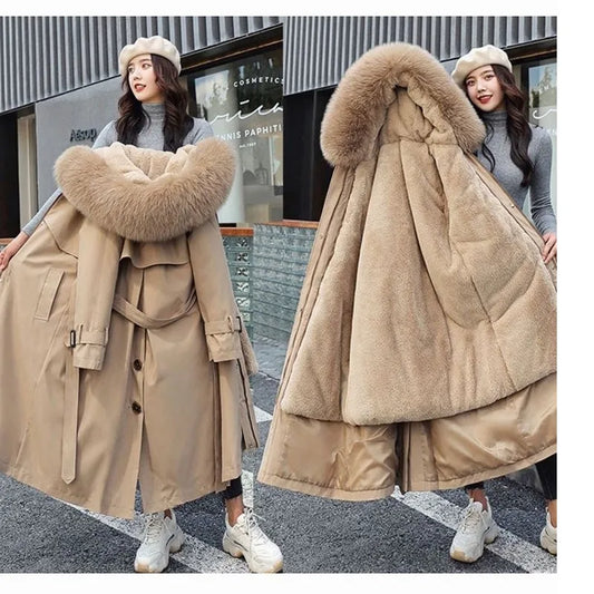 Women Winter Jacket Hooded X-Long Thick Faux Fur Padded Parkas Woman Distachable Plus Size Coat kurtka puchowa damska z futrem