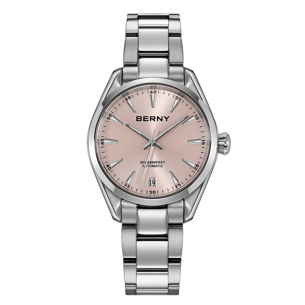 BERNY Automatic Women Watch PT5000 Sapphire Mechanical Elegant Women's Swim Watches 20ATM Full Stainless steel Swim Wristwatch