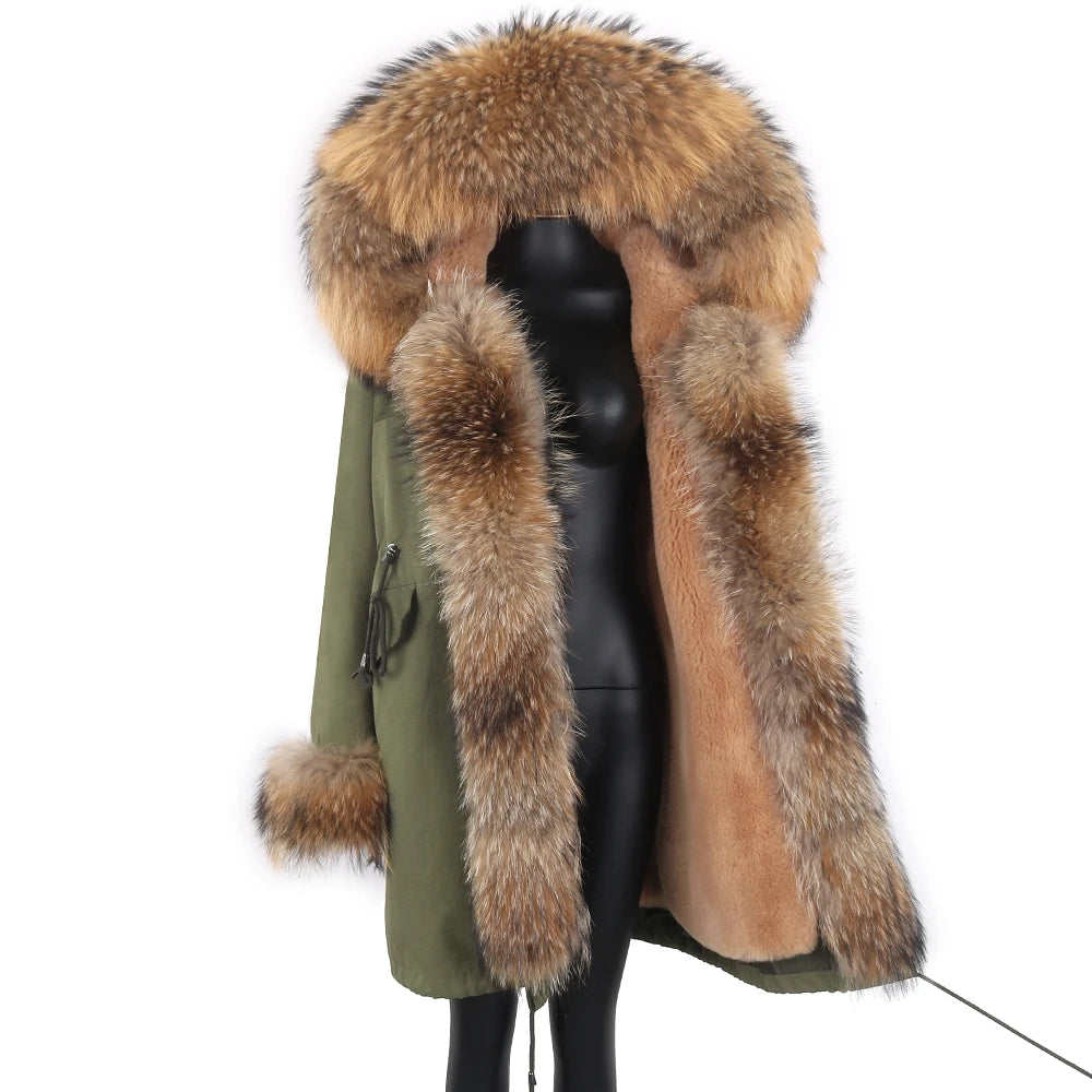 2025 Women's jacket Natural Real Fox fur Jacket Hooded black Woman parkas Winter warm Coat Parkas