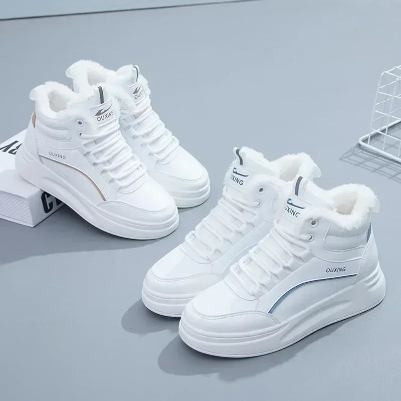 High top white shoes for women 2025 winter Korean version versatile student board shoes warm casual shoes for women