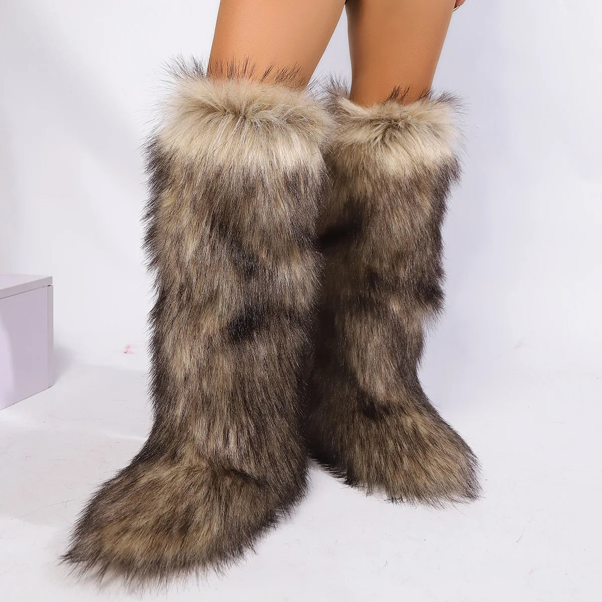 Real raccoon fur boots for women in winter, real fur fox snow boots for women in winter