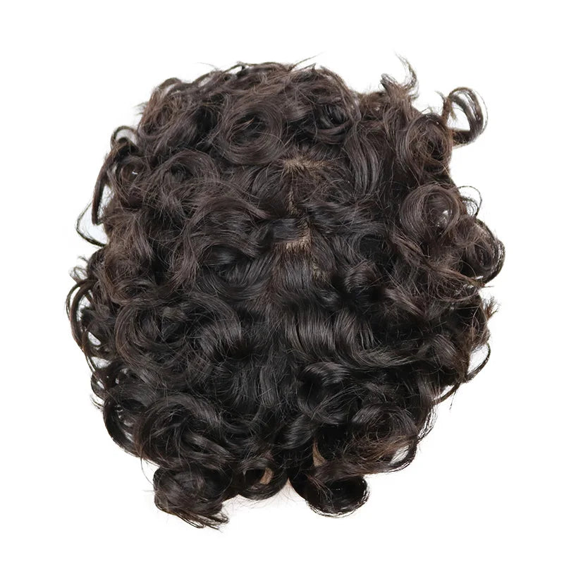 26mm Deep Curly 100% Human Hair Durable Skin #1 Black #3 Brown Wig Men's Toupee Invisible Transparent PU Prosthesis System Units