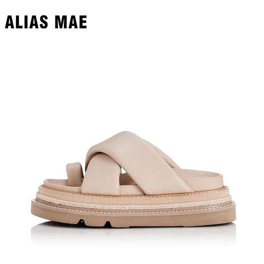 ALIAS MAE 2024 Summer New Women's Beach Slippers Master Quality Genuine Leather Handmade Trendy Style Classic Solid Color