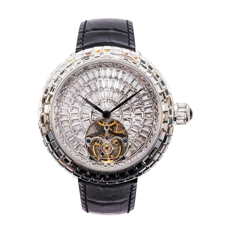 Ladies Fashion Mechanical Watch Designer New Elegant Luxury Diamonds Genuine Leather Strap Needle Buckle Women Fine Wristwatch