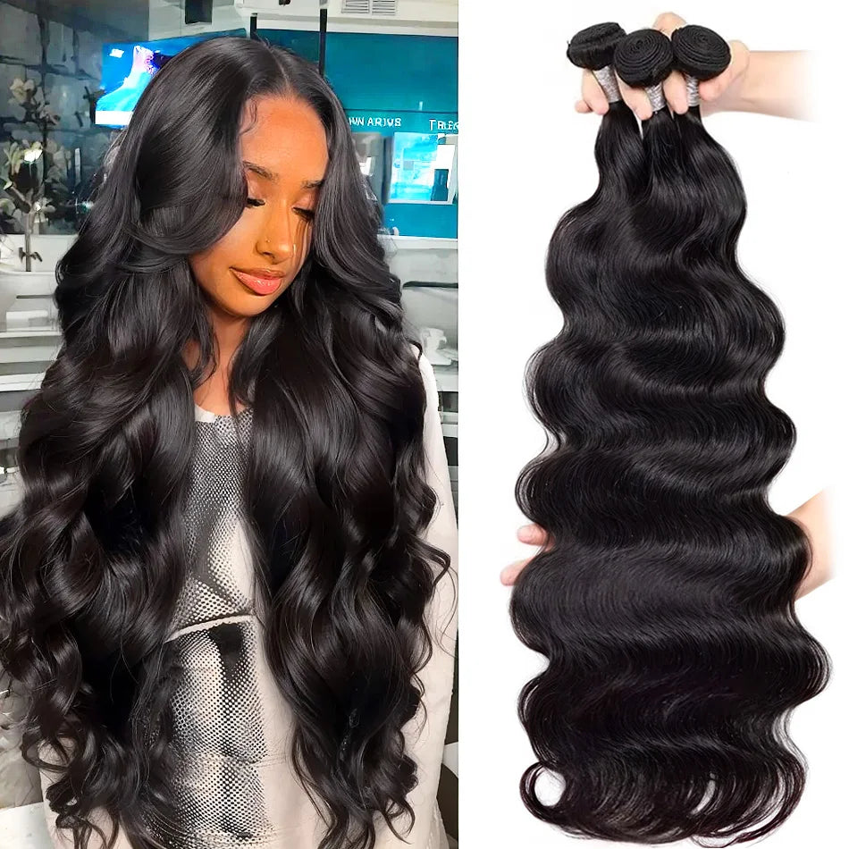 Virgin Human Hair Bundles Body Wave 28 30 32 40 Inch Unprocessed Brazilian Weave 3 4 Bundles Real Natural Black Water Loose Remy