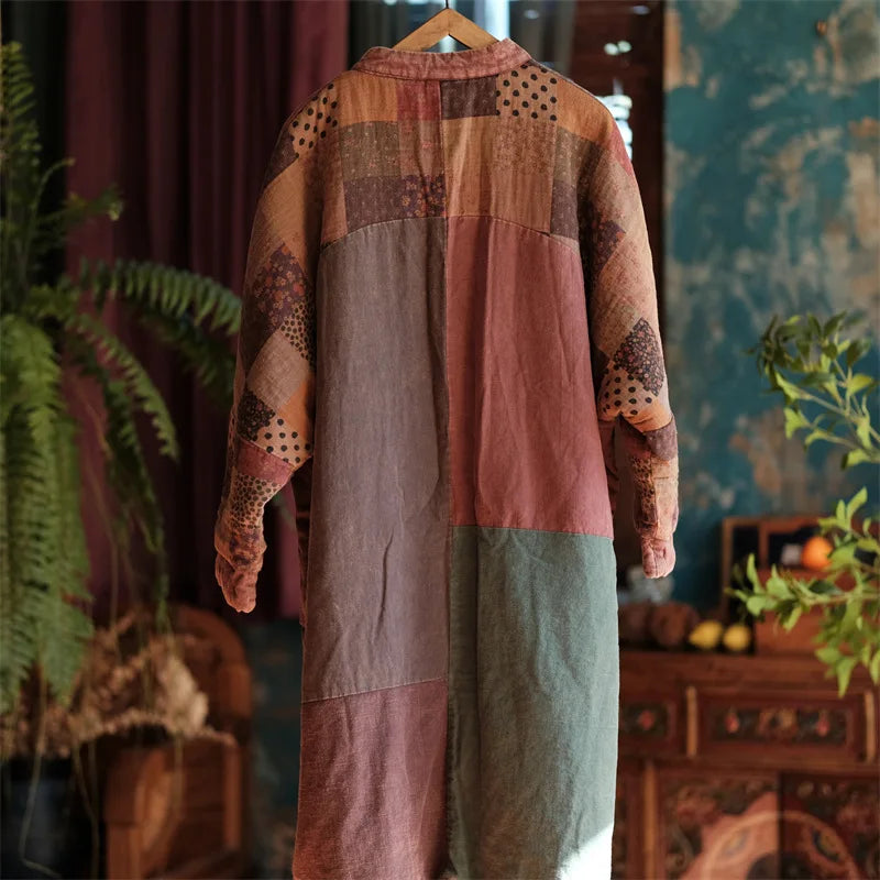 Johnature Women Winter Vintage Parkas Stand Long Sleeve Button Plus Cotton Winter Coats 2025 New Chinese Style Women Parkas