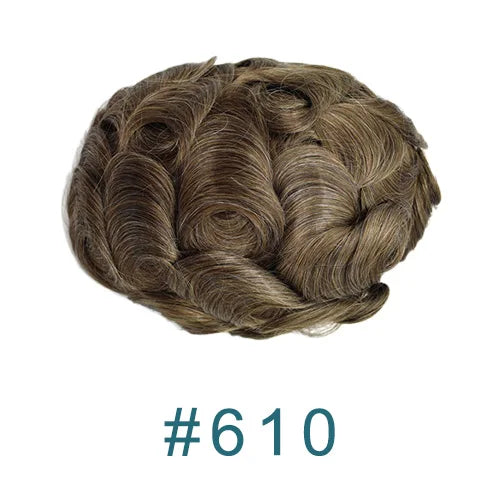 80%Density 0.02mm HD Poly Thin Skin Grey 220# 610# Invisible Natural Hairline Blonde Men Toupee Full Vioop Human Hair Prosthesis