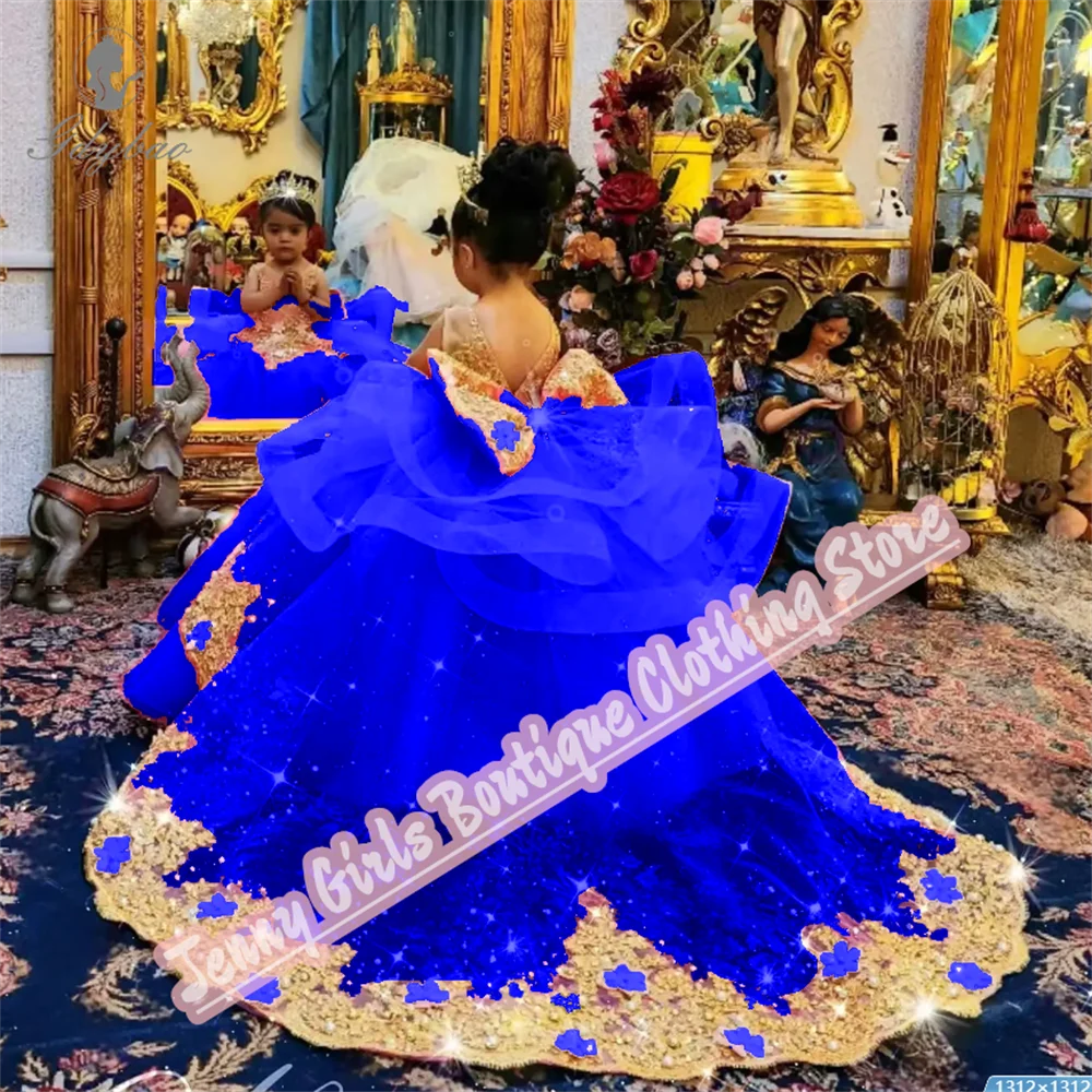 Rose Pink Girl Party Long Dresses Gold Appliqued Wedding 2025 Customized Birthday Pageant Feast Events Dress