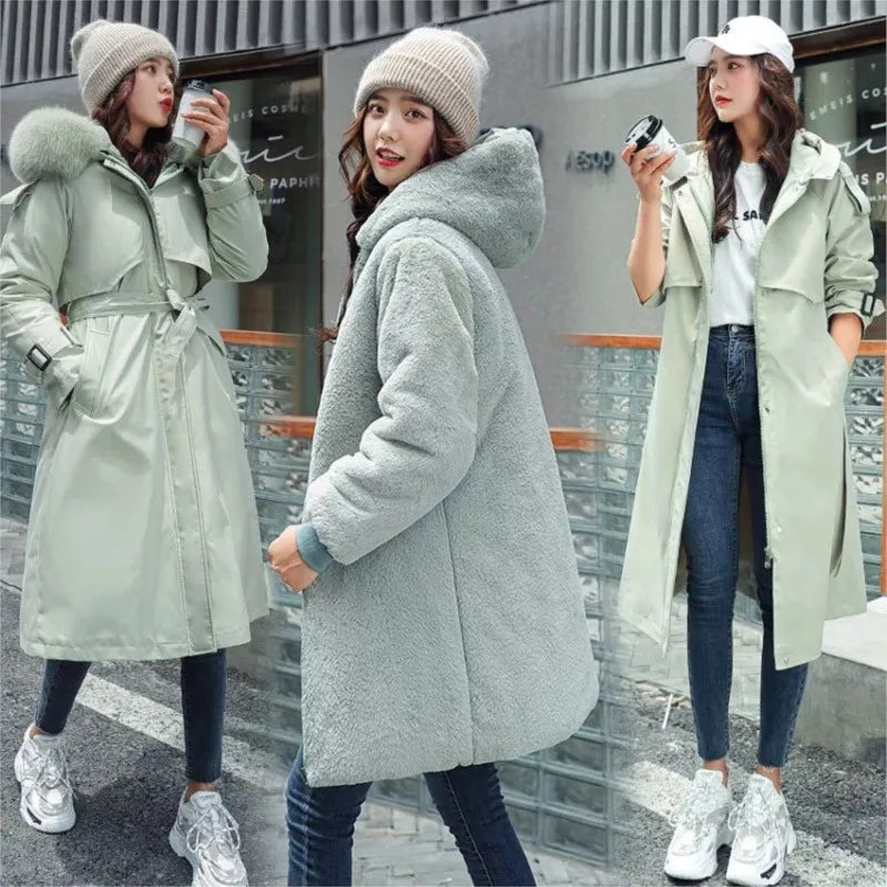 Women Winter Jacket Hooded X-Long Thick Faux Fur Padded Parkas Woman Distachable Plus Size Coat kurtka puchowa damska z futrem