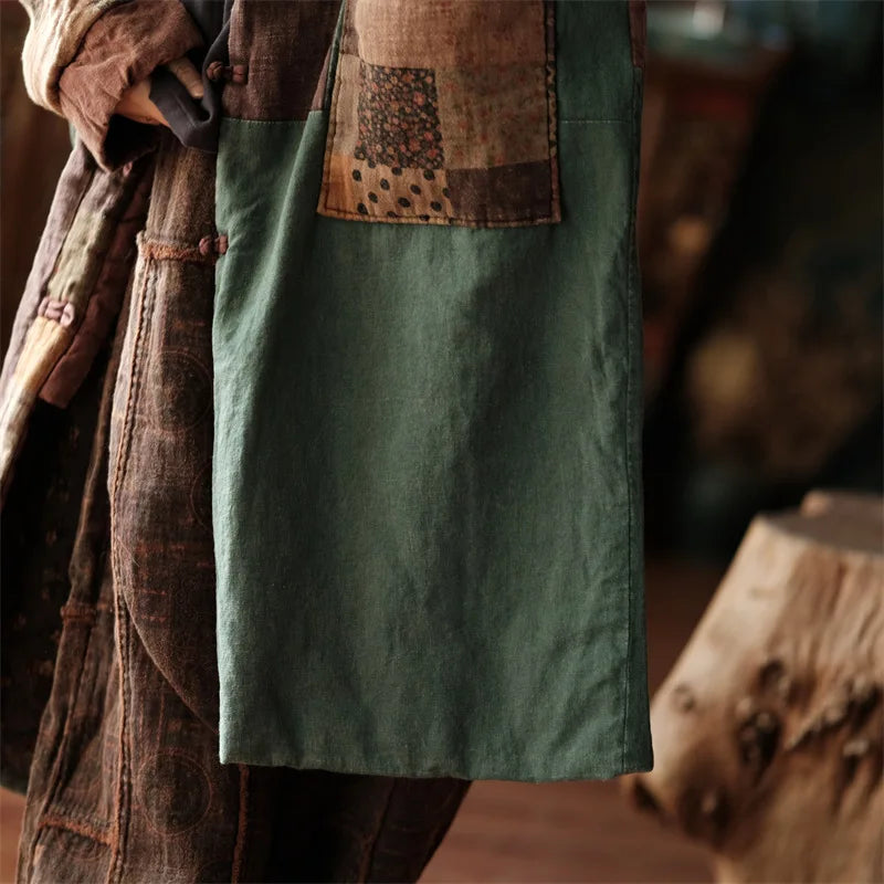 Johnature Women Winter Vintage Parkas Stand Long Sleeve Button Plus Cotton Winter Coats 2025 New Chinese Style Women Parkas