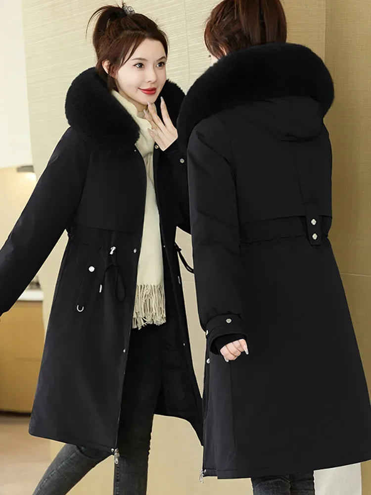 Vielleicht 2024 New Winter Women Puffer Jacket Removable Liner Fur Hooded Cotton Padded Coat Long Parkas Clothes Women Outwear