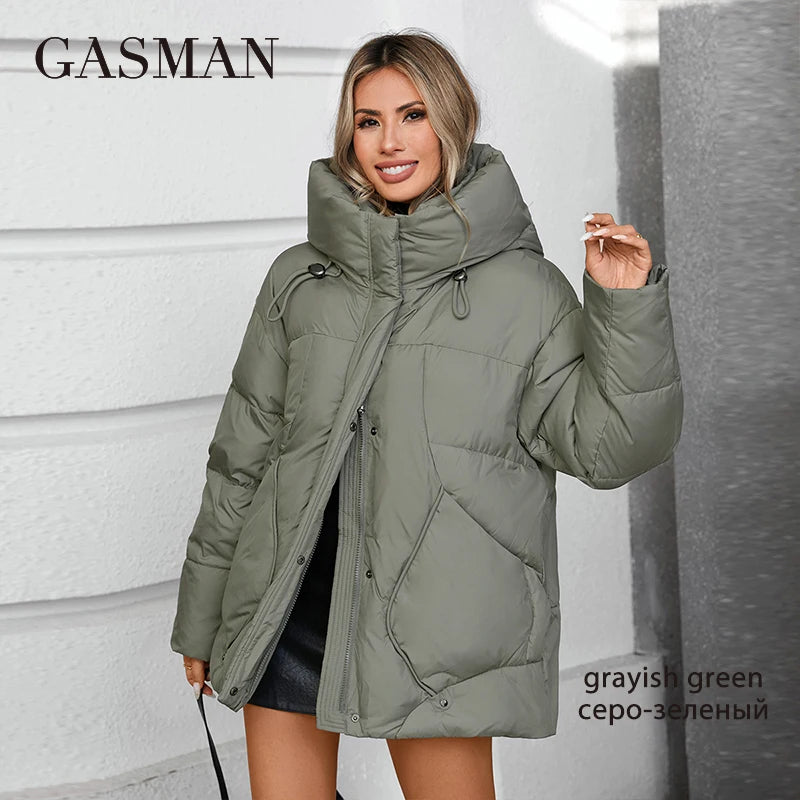 GASMAN 2024 Winter down jacket collection Fashion Solid Stand-up collar Women Coat Elegance Hooded Women's jackets 88613