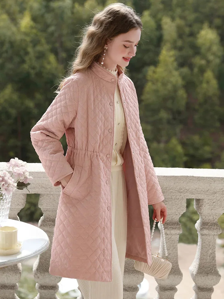 I BELIEVE YOU Small Fragrant Wind Parkas For Women Grid Long Padded Coat 2023 New Winter Outerwear Warm Jacket 2234155372