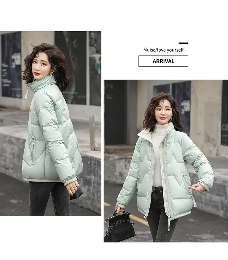 Women Short Cotton Coat Winter Solid Pockets Decoration Warm Windbreak Casual Thick Bread Ladies Jacket High Quality