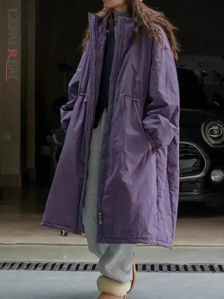[LANMREM] Hooded Cotton Coats For Women Thick Warm Outdoors Outwear Streetwear Female Warm Clothing 2025 Winter New 26C881