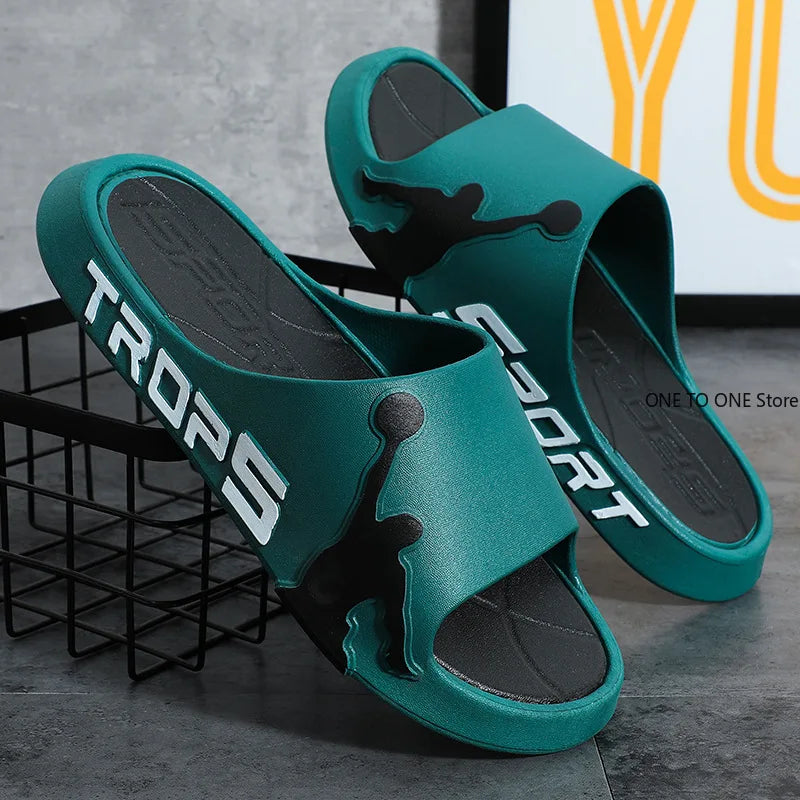 Feslishoet Women Letter Slippers Beach Slides Solid Color Mens Thick Sole Indoor Bathroom Anti Slip Shoes Summer Couple Sandals