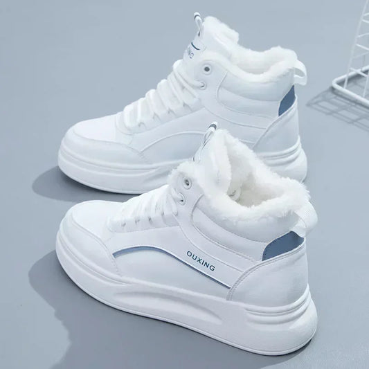 High top white shoes for women 2025 winter Korean version versatile student board shoes warm casual shoes for women