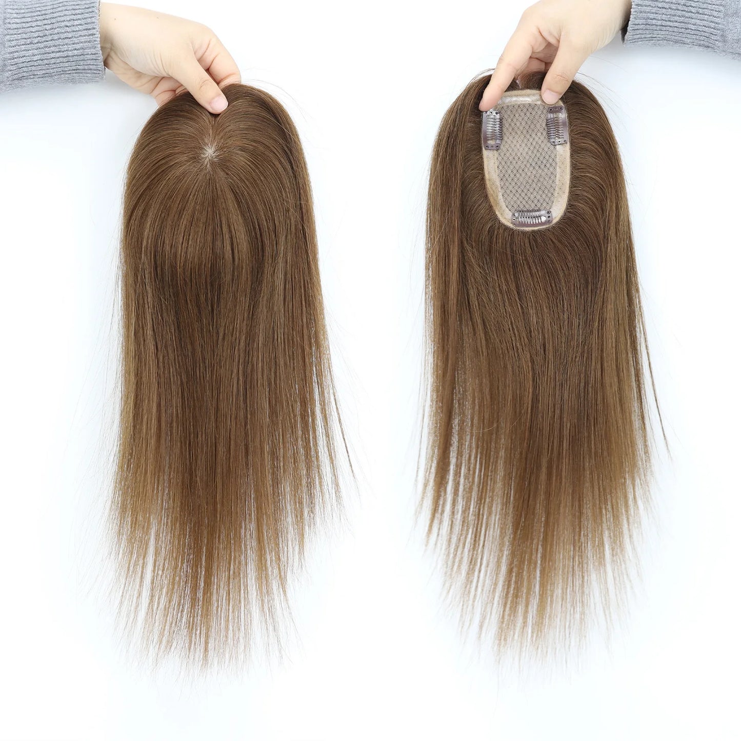 8x12cm Human Hair Topper Silk Top Remy European Hair Full Hand Made Silk Base Soft Breathable with Clips in Various Color Choice