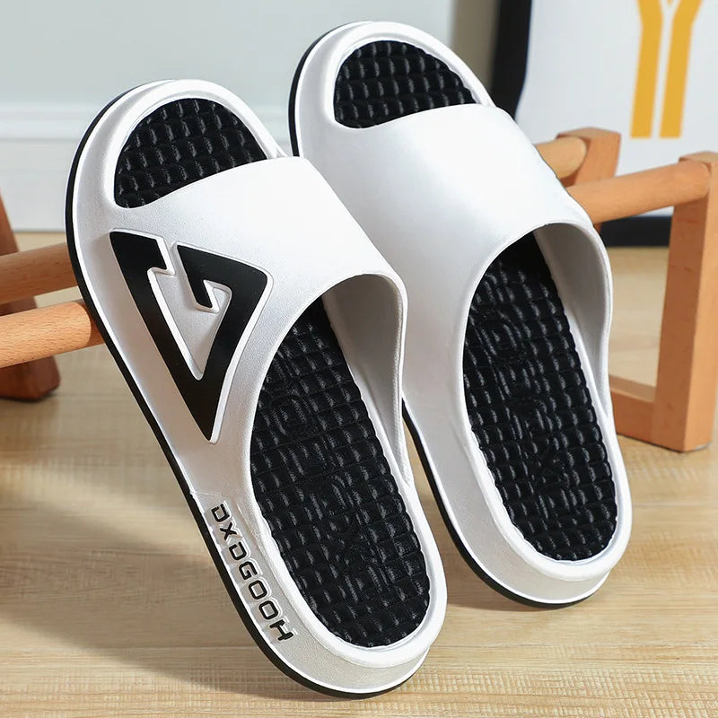 Feslishoet Women Letter Slippers Beach Slides Solid Color Mens Thick Sole Indoor Bathroom Anti Slip Shoes Summer Couple Sandals