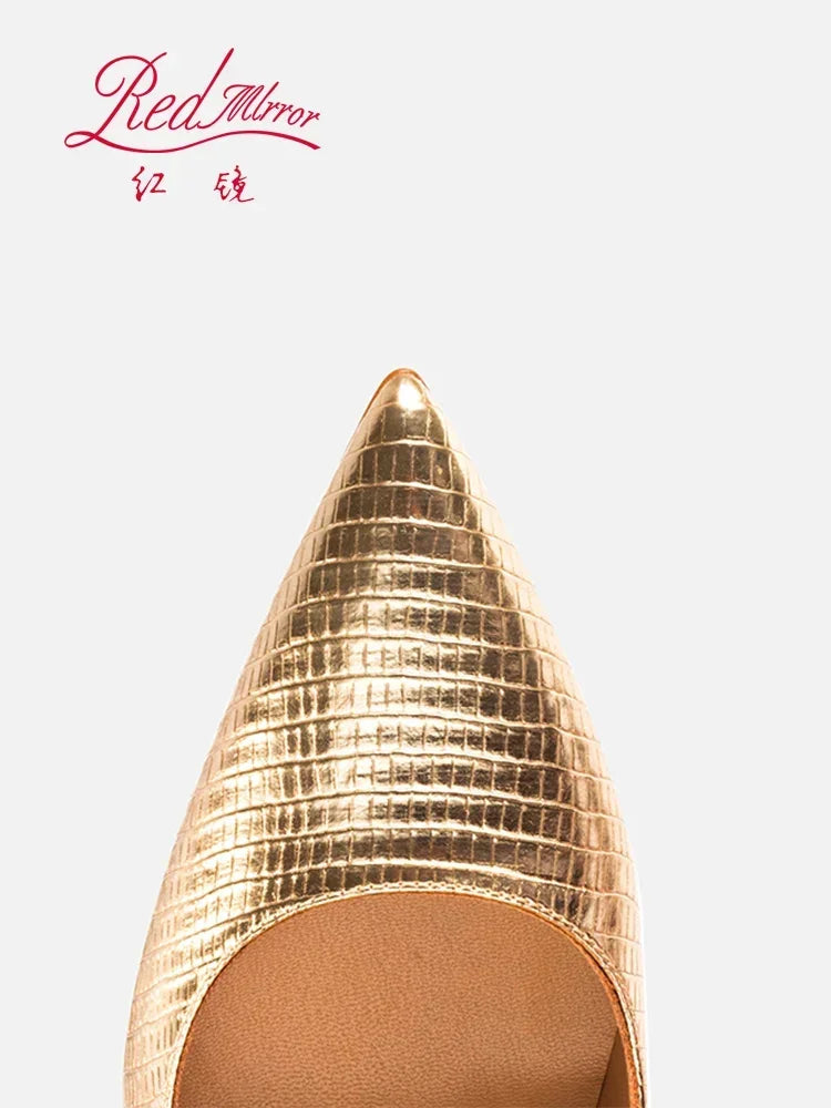 Spring/Summer Red Bottom Lizard Pattern Embossed Gold Pointed Shallow Mouth Slim Heels Sexy Banquet High Heels Single Shoes