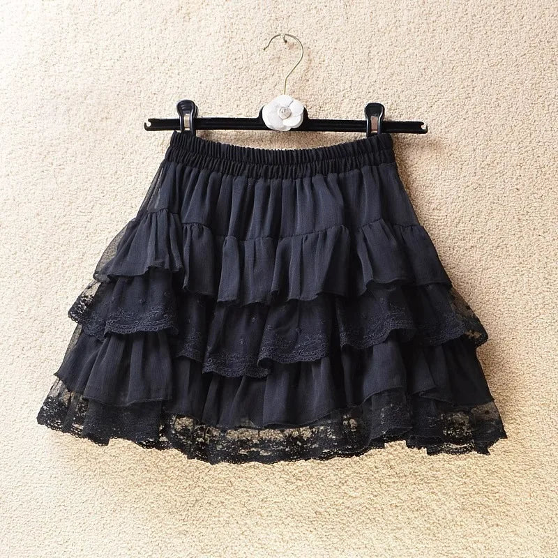 Short skirt white lace cake skirt skirt skirt female summer high waist thin a line skirt princess puffy skirt