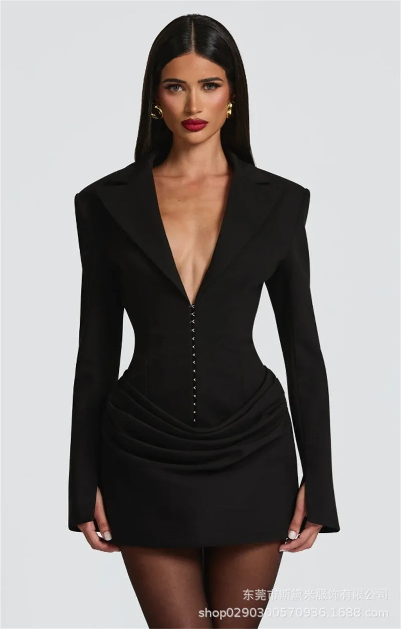 White Black Burgundy Women's Suit 1 Piece Blazer With Scarf Sexy V Neck Full Sleeve Formal Office Lady Party Evening Coat Jacket