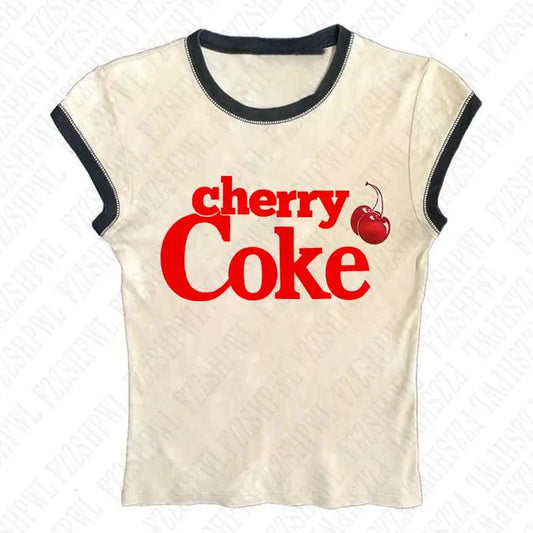 Y2k Crop Top Women Letter Cherry Print Short Sleeve Harajuku Aesthetics T-shirt Streetwear Hip Hop Emo-Girl Summer Punk Baby Tee