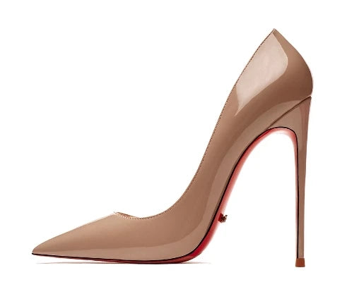 HLTINO 12CM Brown Patent Leather Pumps Women Red Bottom Heels Elegant High Heeled Stilettos Evening Shoe for Party