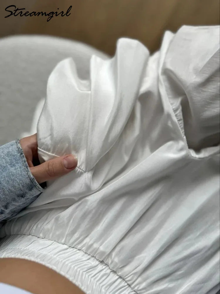 White Mini Ruffled Skirt Women Summer Elastic Waist Irregular Chiffon Skirts With Shorts Black Women's Pleated Skirt Mini 2025