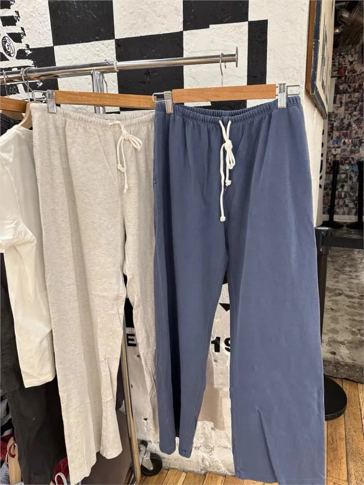 Red Drawstring Elastic Waist Oversized Retro Trouser Woman Casual Wide Leg Pant Loose Y2K Harajuku Sweatpants Cototn Blend