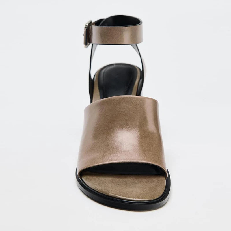 Fashion Genuine Leather Women Sandals 2025 Summer New Shoes Open Toe Rome Style High Heels Fashion Buckle Gladiator Shoes Woman