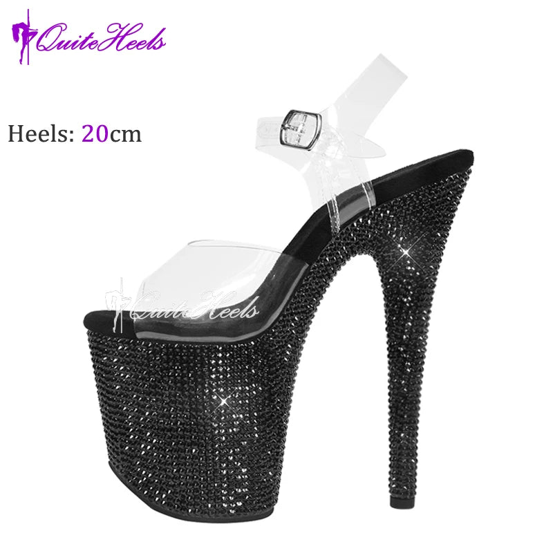 20cm 8Inches Diamond Stripper Pole Dance Shoes Women Sexy Show Crystal High Heels Sandals Party Club Platform High-heeled Shoes