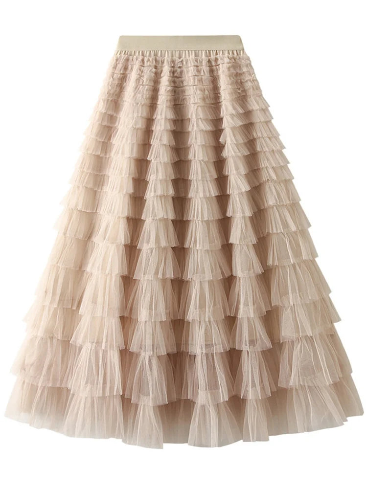 MiuKoMiYa Elegant Black Long Tulle Skirts Women Puffy Pink Maxi Mesh Skirt Long High Waist Pink Tulle Skirt Vintage For Women