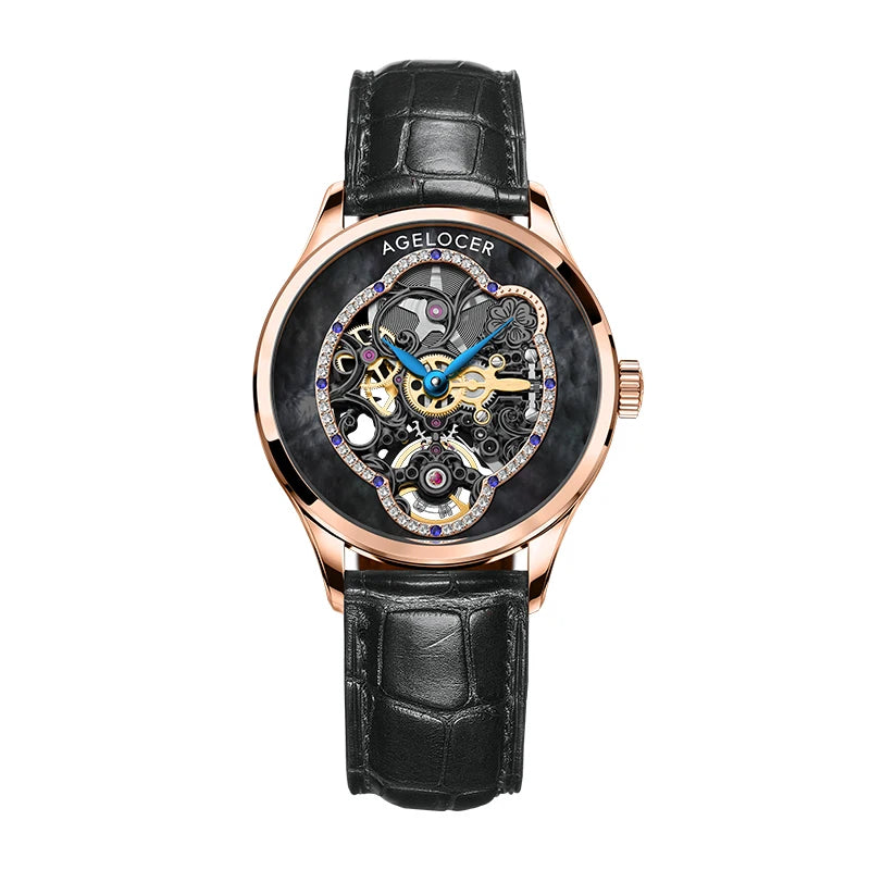 Agelocer Original Infatuated Mirror Watch Women's Luxury Gold Watch Skeleton Automatic Mechanical Watch Birthday Gift for Women
