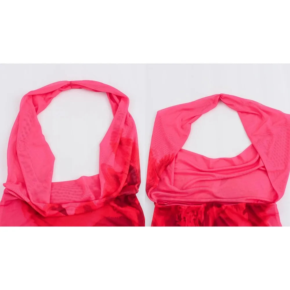 Halter Print Elegant Evening Dresses for Women Backless Bodycon Temperament Sleeveless Slim Drape Dye Dresses Party 2024 Summer