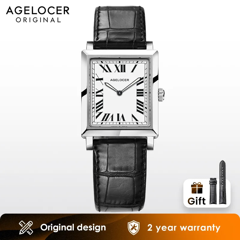 AGELOCER Original Codex Watch Women's Square Classical Quartz Watch Birthday Gift for Women