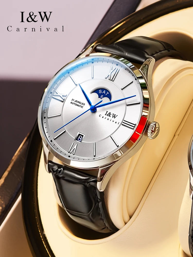 Switzerland Brand I&W New Moon Phase Automatic Watch for Women Sapphire Mechanical Watches Calendar MIYOTA Movement Reloj Mujer