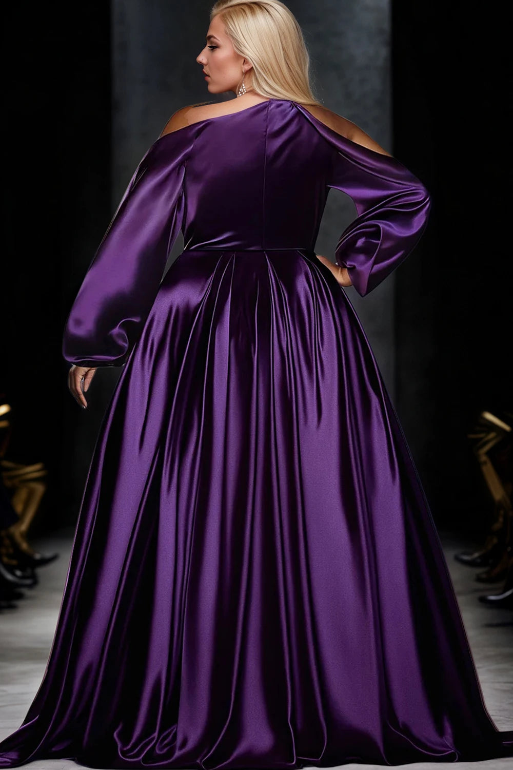 Plus Size Off the Shoulder Evening Long Dress Irregular High Split Satin Elegant Wedding Guest Party Club Purple Maxi Dresses