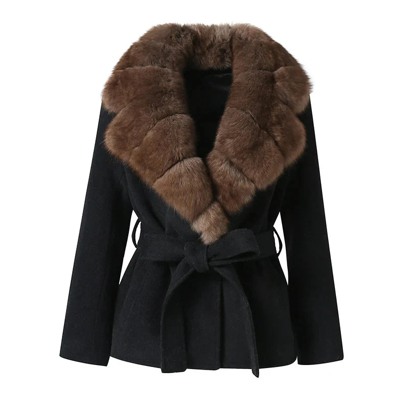 Elegant Women's Faux Fur Coat Jackets Lapel Collar Belted Jacket Warmed Outwear Winter Casual Tops 2025 Fashion Lace-up Ouftit