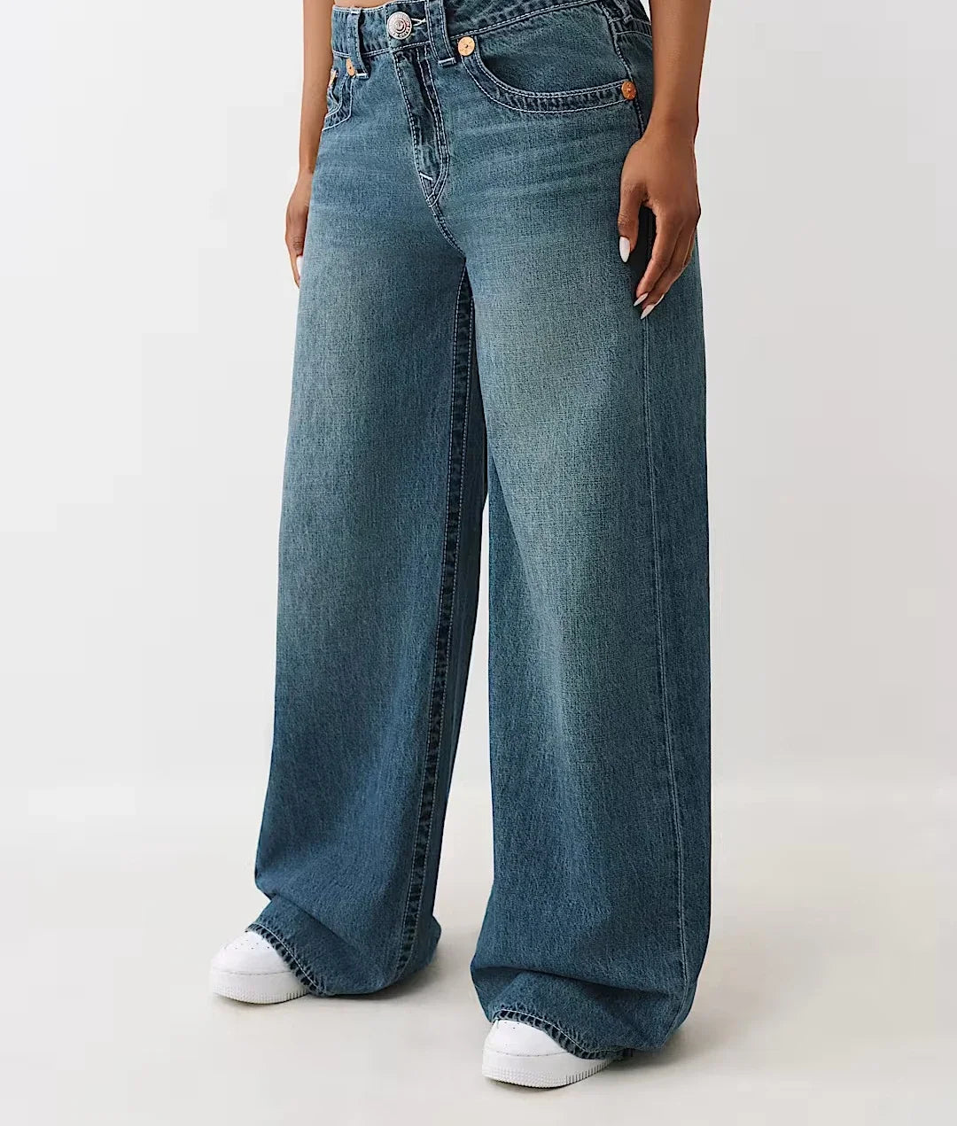 Popular Harajuku Buddha Brand Embroidery Heavy Industry Embroidery Jeans for Women's Autumn Simple Blue Wash Straight Pants