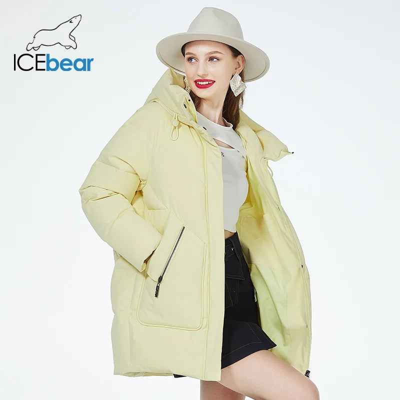 ICEbear 2023 new women's winter puffer jacket mid-length casual hooded windproof cotton coat brand clothing GWD3922I