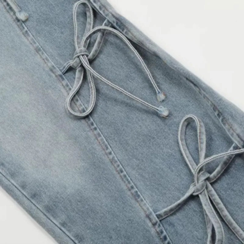 Jeans Women Vintage Bow Design Baggy Wide Leg Trousers Autumn High Waist Students Young All-match Daily Harajuku Slouchy Chic