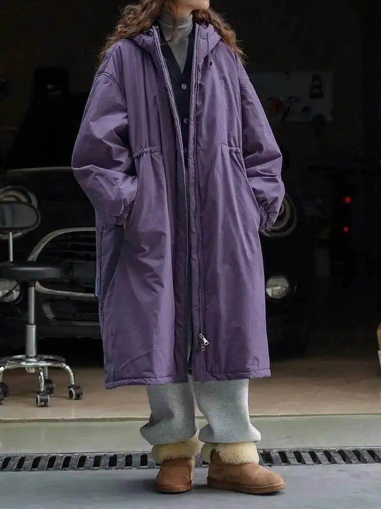 [LANMREM] Hooded Cotton Coats For Women Thick Warm Outdoors Outwear Streetwear Female Warm Clothing 2025 Winter New 26C881