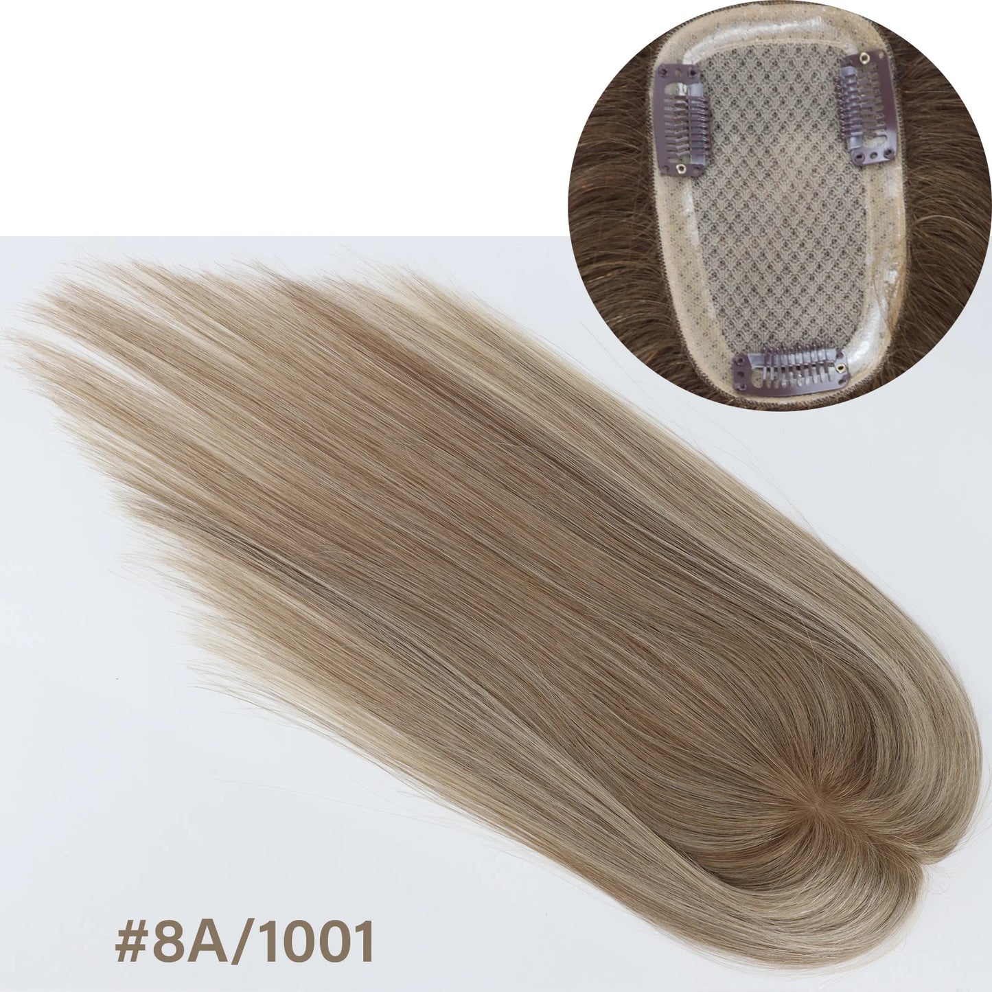 8x12cm Human Hair Topper Silk Top Remy European Hair Full Hand Made Silk Base Soft Breathable with Clips in Various Color Choice