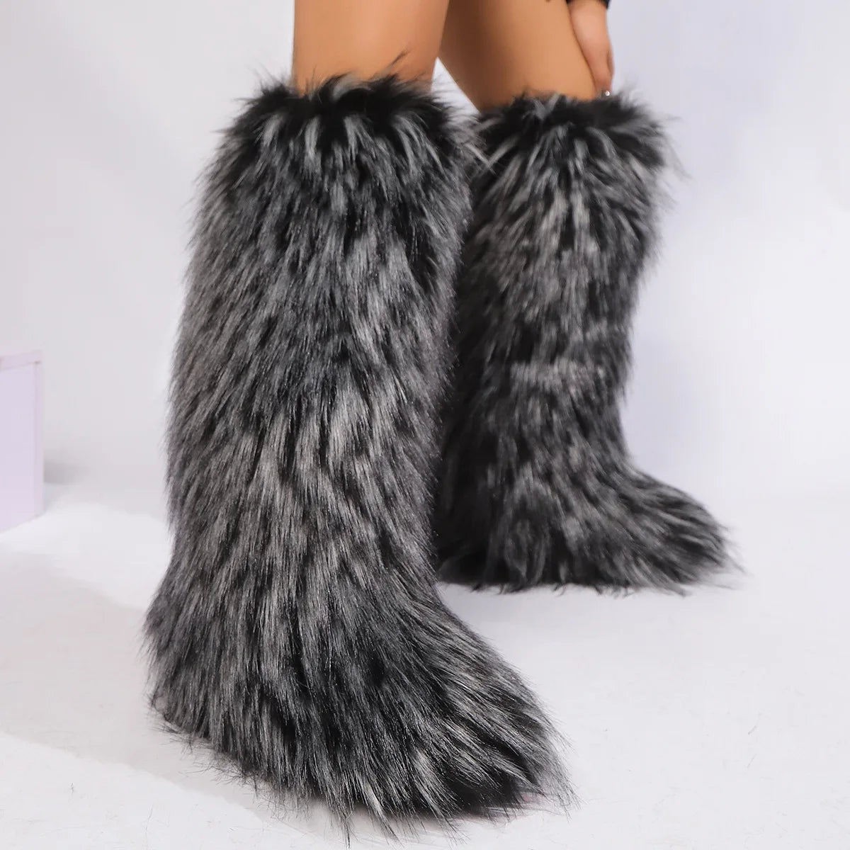 Real raccoon fur boots for women in winter, real fur fox snow boots for women in winter