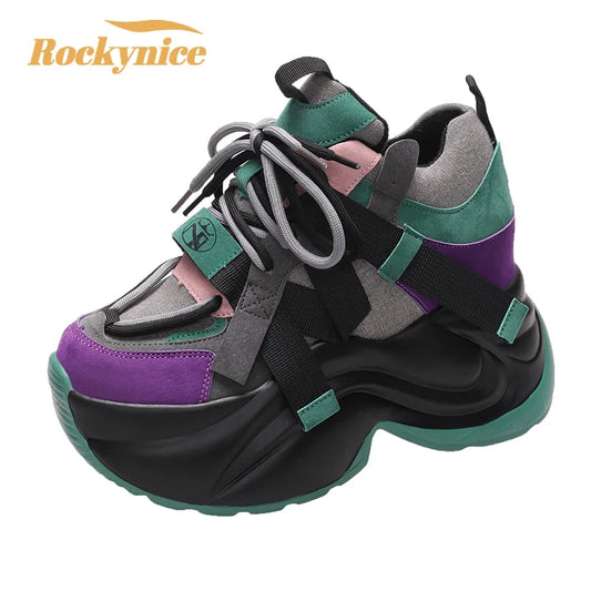 2023 Autumn Winter Chunky Sneakers Women Lace Up Platform Sports Shoes Woman Goth Thick Bottom High Heels Female Wedges Sneakers