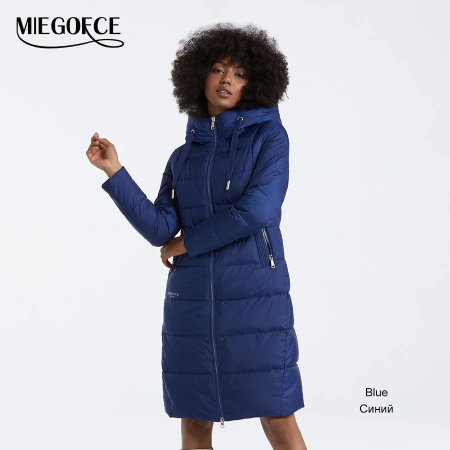 MIEGOFCE Winter Elegant Women Outwear Long Cotton Women's Jackets Hooded Warm Windproof Female Coats Zipper Stand Collar Parka