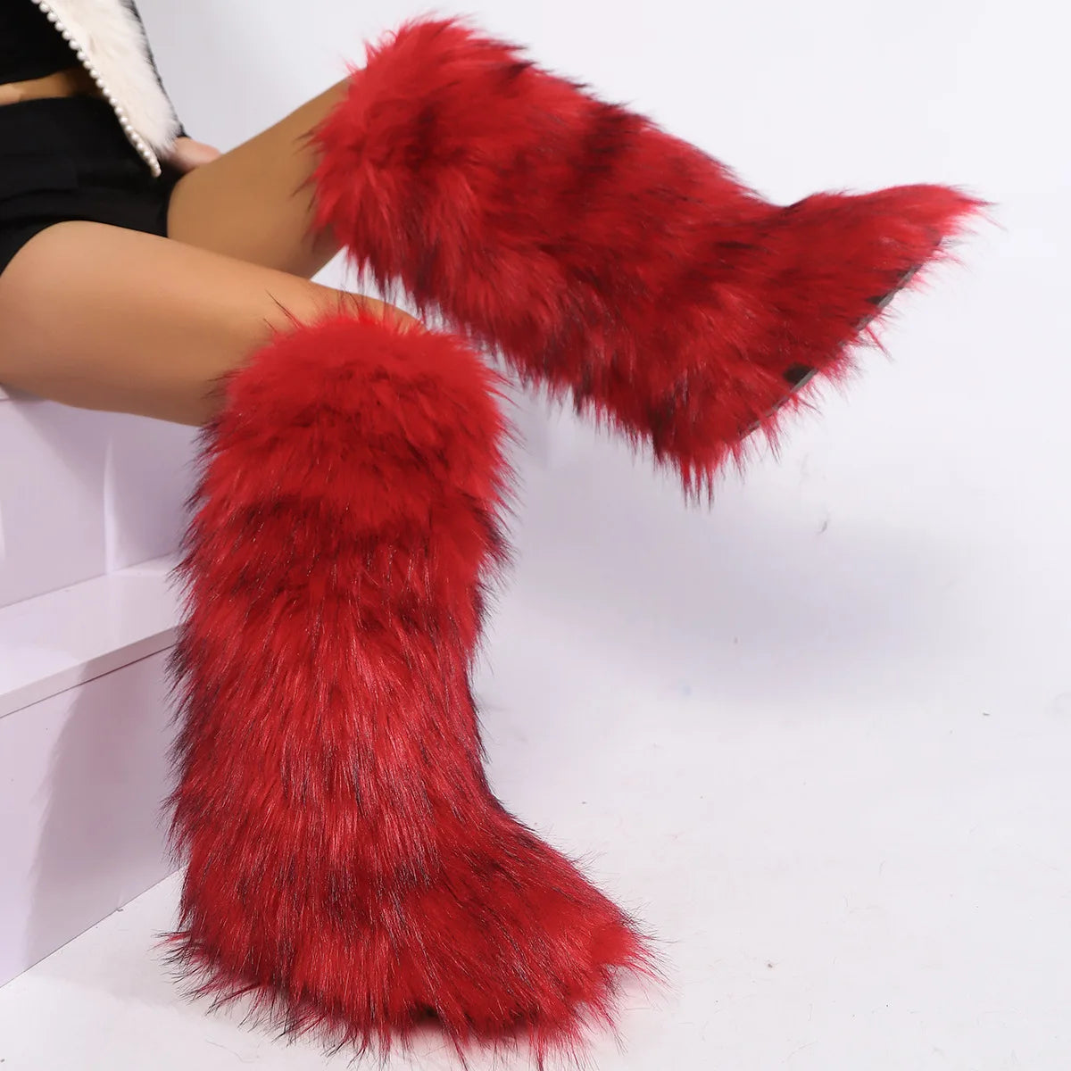Real raccoon fur boots for women in winter, real fur fox snow boots for women in winter